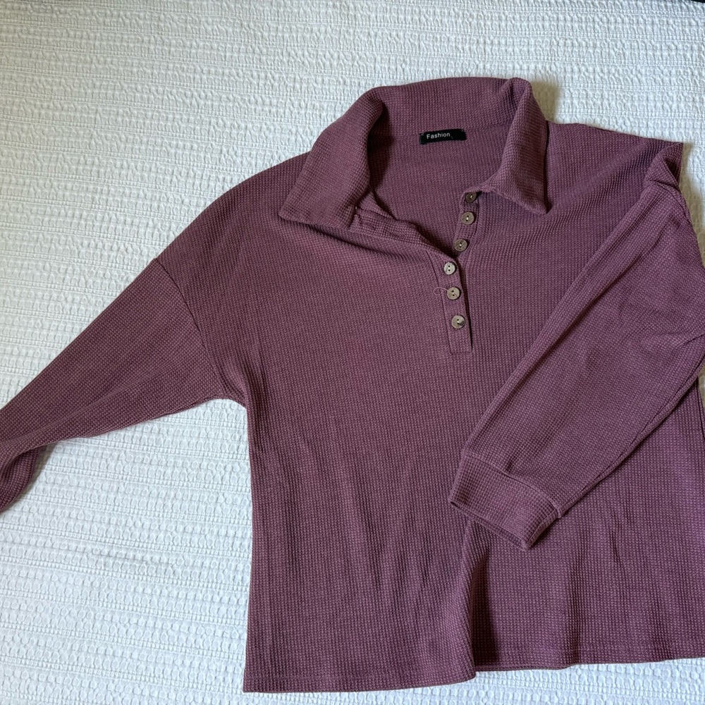 Women’s mauve waffle Henley Shirt